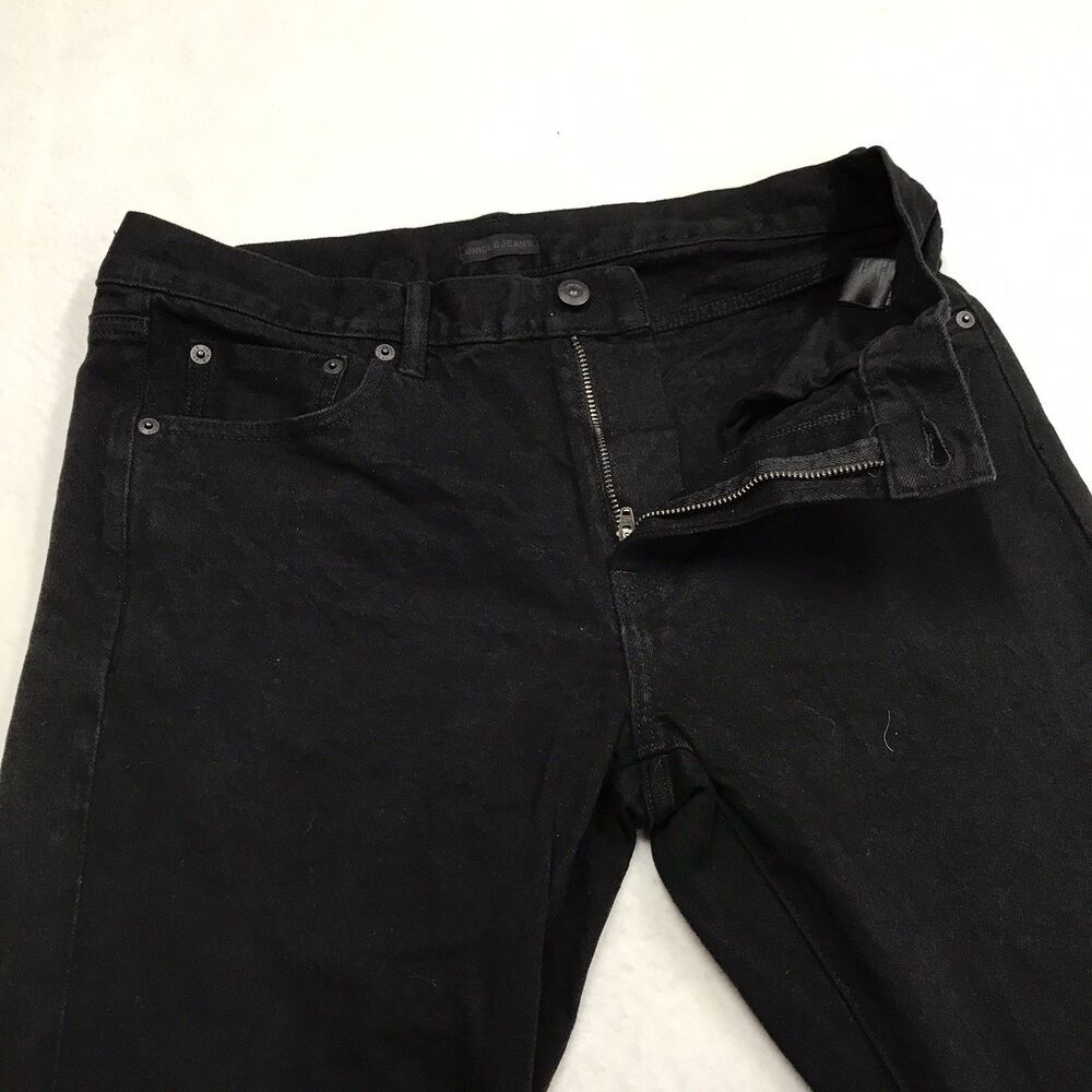 UNIQLO Selvedge Black Jeans Men 33x30 (33/32 tag) Slim Fit Straight Mid Rise - Picture 4 of 15